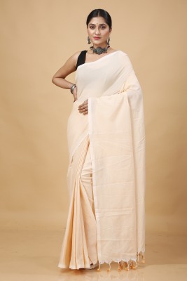 Oishani Saree Ghor Self Design Handloom Cotton Blend Saree(Cream)