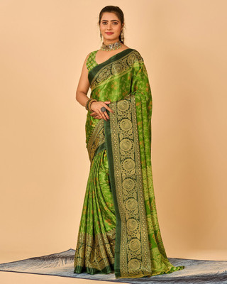 NEGRONISTAR Printed Daily Wear Crepe Saree(Green)