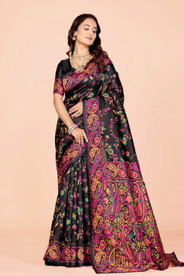 NEZAA EXPORT Woven Kanjivaram Pure Cotton Saree(Black)