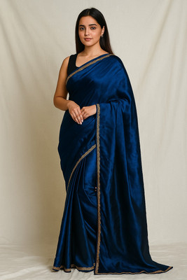 SPATrading Solid/Plain Patola Georgette Saree(Blue)