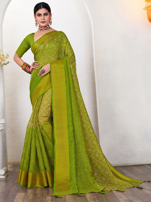 ANOUK Printed Daily Wear Silk Blend Saree(Green)