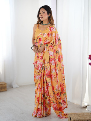 Divastri Printed Bollywood Silk Blend Saree(Mustard)