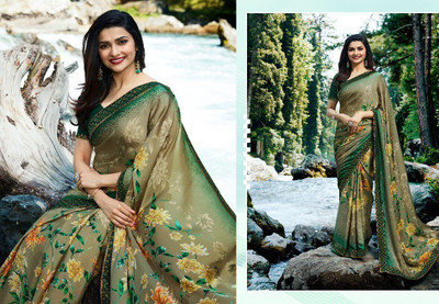 Insta Trendz Printed Daily Wear Georgette, Chiffon Saree(Yellow)