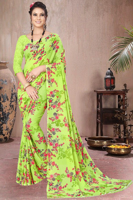 maayro Printed Daily Wear Georgette Saree(Light Green)