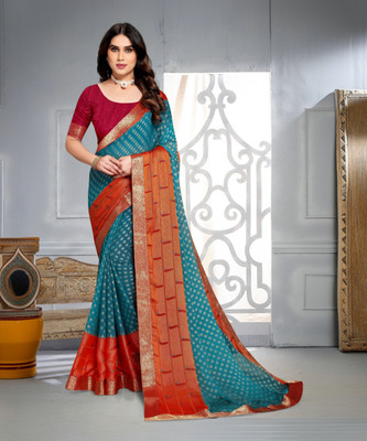 Divastri Floral Print, Printed Bollywood Brasso, Chiffon Saree(Light Green)