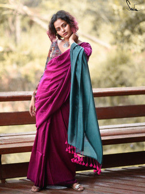 Binay textile Self Design Handloom Cotton Silk Saree(Multicolor)