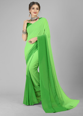 Anand Sarees Solid/Plain, Color Block Bollywood Georgette Saree(Green)
