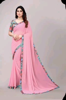 OKTAT Solid/Plain Bollywood Georgette Saree(Pink)