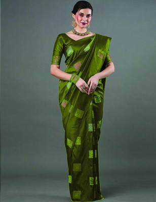 Fashion Booms Applique Kanjivaram Art Silk Saree(Light Green)
