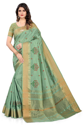SERONA FABRICS Self Design, Printed, Embroidered, Woven Assam Silk Cotton Silk, Jacquard Saree(Light Green)