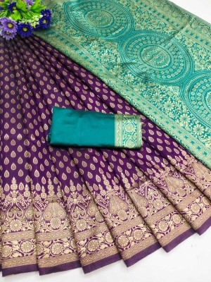 Ruhabs Woven Banarasi Silk Blend Saree(Purple)