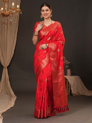 ANOUK Woven Banarasi Silk Blend Saree(Red)