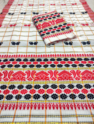 Fancy Store Temple Border Mekhela Chador Cotton Silk Saree(White)