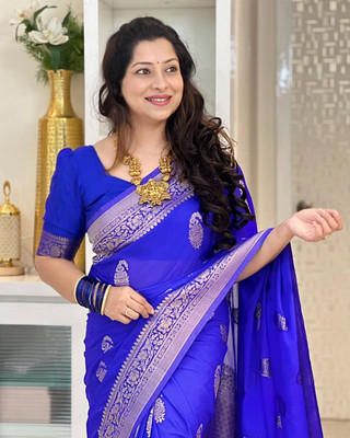 ARISHTA Woven, Self Design Banarasi Art Silk Saree(Blue)