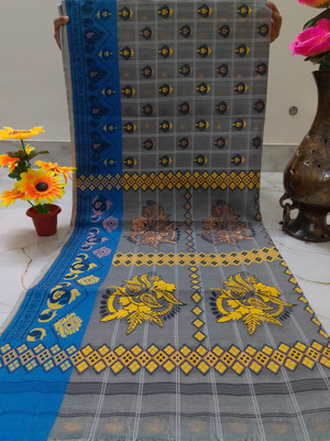 DPTEXTILE Printed, Woven Tant Pure Cotton Saree(Multicolor)