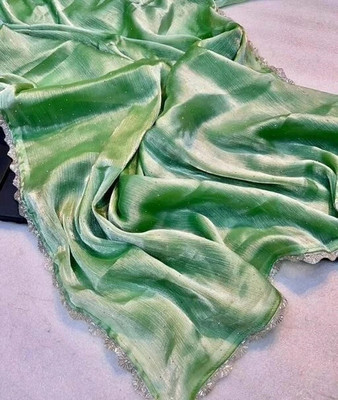 harlin Self Design Bollywood Silk Blend Saree(Green)