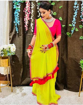 mahalaxmi fab Solid/Plain Bollywood Georgette Saree(Green, Red)