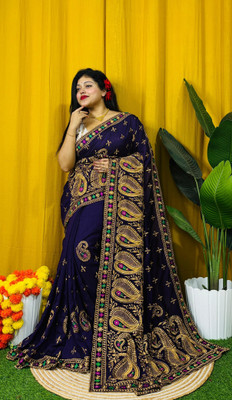 Dona Sharee Embroidered Bollywood Georgette Saree(Dark Blue)