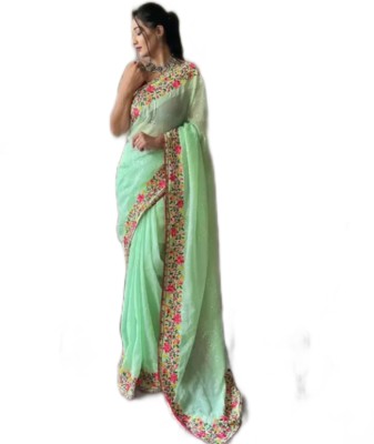 MAHADEV Embroidered Bollywood Georgette Saree(Light Green)