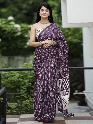 Divastri Printed Daily Wear Pure Cotton Saree(Purple)