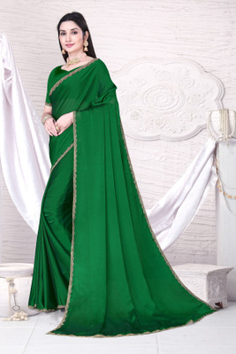 Tokyo Fashion Solid/Plain Bollywood Silk Blend Saree(Green)