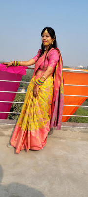 YAGNAM FAB Woven, Temple Border Patola Jacquard, Organza Saree(Yellow)