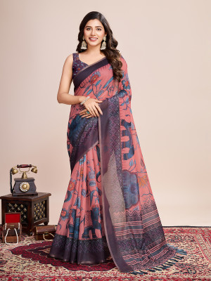 OFLINE SELECTION Printed Daily Wear Linen Saree(Multicolor)