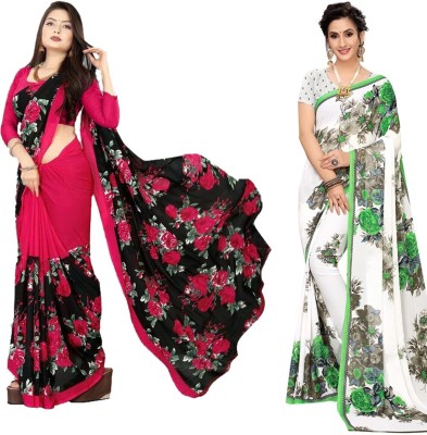 YASHIKA Printed Daily Wear Georgette Saree(Pack of 2, Multicolor)