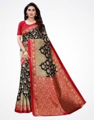 Silkbazar Printed Mysore Pure Silk Saree(Black)