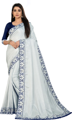 Vedant Vastram Embroidered Bollywood Silk Blend Saree(Grey)