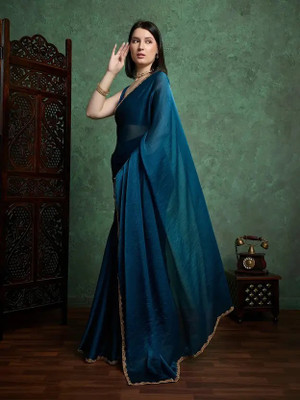 HouseOfCommon Self Design Bollywood Linen Saree(Blue)