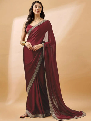 SILK SAREE HUB Embroidered Bollywood Georgette Saree(Maroon)