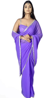 WL BY SHREYA RAJPUT Solid/Plain, Self Design Bollywood Georgette Saree(Purple)