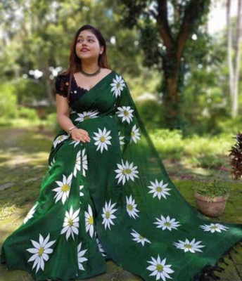 Abharani Saree Kuhir Printed Bollywood Cotton Blend Saree(Green)