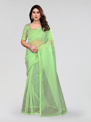 Moda Rapido Solid/Plain Bollywood Net Saree(Light Green)