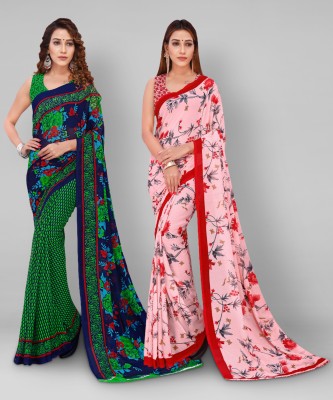 kashvi sarees Floral Print Bollywood Georgette Saree(Pack of 2, Green, Blue, Pink)