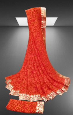 Kanooda Prints Printed Bandhani Georgette Saree(Orange)