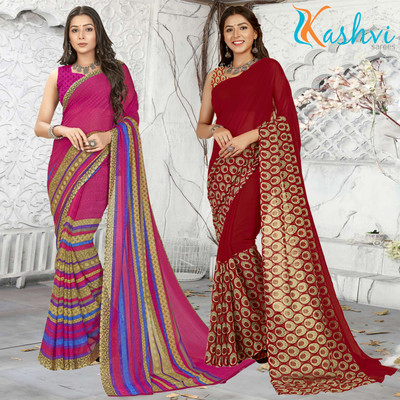 kashvi sarees Printed Daily Wear Georgette Saree(Pack of 2, Pink, Multicolor)