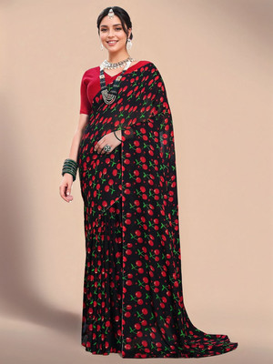 sagarika Printed Daily Wear Georgette Saree(Black)