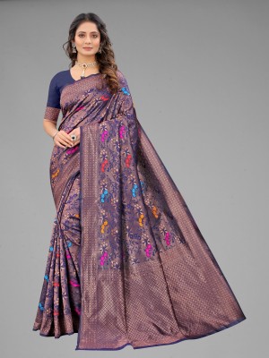 KRIYANSH Self Design Kanjivaram Jacquard Saree(Blue)