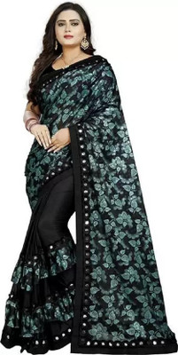 V AMAN FASHION Printed Bollywood Lycra Blend Saree(Light Blue)