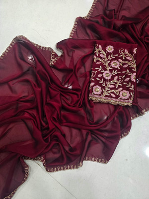 KESARII Embroidered Bollywood Silk Blend Saree(Maroon)