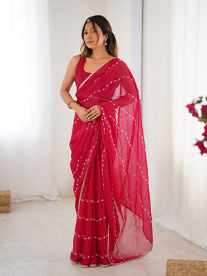 Pandadi Saree Embellished Bollywood Silk Blend Saree(Pink)