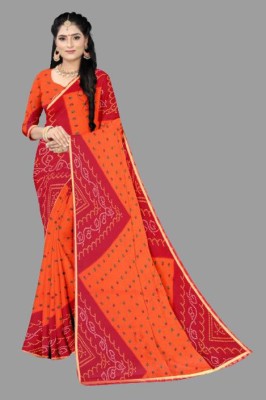 YaminiCreation Floral Print Bollywood Polyester Saree(Orange)