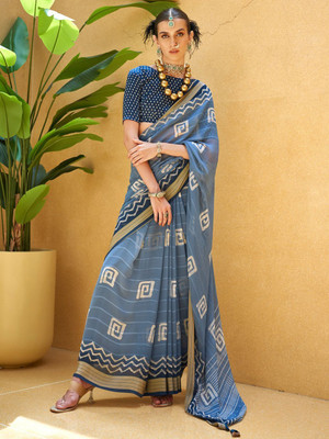 ANOUK Printed Daily Wear Georgette Saree(Blue)