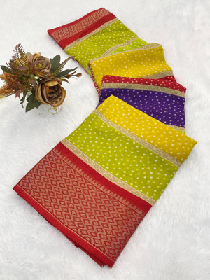 Julee Printed Bandhani Silk Blend Saree(Multicolor)