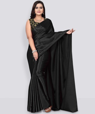 PCDESIGNER Solid/Plain Bollywood Satin Saree(Black)