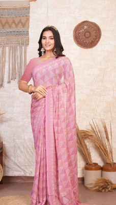 ZAMUNA Geometric Print Daily Wear Georgette Saree(Pink)