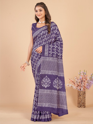 Divastri Printed Daily Wear Silk Blend Saree(Purple)