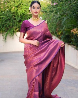 KAAYALI Woven Mysore Silk Blend, Pure Silk Saree(Purple)